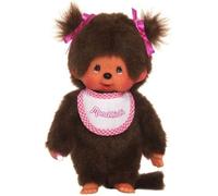 Peluche Monchhichi Kiki fille avec tresses rose 20cm
