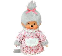 Peluche Monchhichi Mamie - BANDAI - 20 cm - Gris et rose - Convient aux enfants à partir de 24 mois