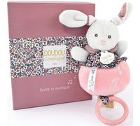 DOUDOU ET COMPAGNIE - Boîte À Musique Lapin Rose 20 cm - Collection Boh’aime - Peluche Musicale Bébé Dès la Naissance - Mélodie Twinkle Twinkle - Boîte Cadeau - Garantie Doudou Perdu - DC4028