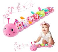 Peluche musicale en forme de chenille pour bébé de 0 à 12 mois, multi-sensorielle, froissement, hochet et textures, compagnon