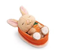 NICI Doudou lapin peluche – endormi dans panier – avec carotte – 12 cm – marron