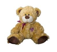 Peluche Ours Brun avec Coeur Rose Brode 36 cm - Peluche Douce et caline - Set Nounours Doudou + Une Carte Animal