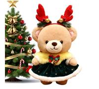 Peluche Ours Doudou 35 cm Jouet de Noël réaliste et doux portant une robe | Avec Serre-tête Bois de Cerf, Animale pour , Noël, Maison, Chambre à Coucher, Canapé, Lit, Bureau