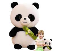 Peluche panda - Adorable ours en peluche - Coussin câlin - Animal en peluche fait à la main avec détails en bambou - Soutien émotionnel confortable pendant le sommeil - Raconte d'histoire