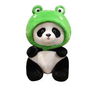 Peluche panda de dessin animé - Chapeau grenouille, jouet panda géant, en peluche décorative, douce et douillette avec tenue mignonne, partenaire de sommeil douillet et et décoration pour lit, canapé
