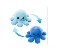 Peluche pieuvre reversible, bleu clair + bleu, 30 cm