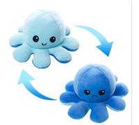 Peluche pieuvre reversible, bleu clair + bleu, 30 cm