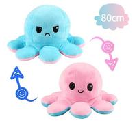 Peluche pieuvre reversible geante 80cm Rose et Bleu Double Face Humeur flip poulpe Mignonne Jouet doudou Poupée Animaux Douce