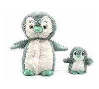 LES DÉGLINGOS PTIPOTOS by GLISSOU Le Pingouin Maman & Bebe - Peluche Ultra Douce 2 en 1 - Cadeau Naissance Anniversaire Noel - 24CM - Menthe & Blanche
