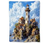 Peluche Plaid Phare Rétro Chaude Jeté De Canapé Polaire Léger Couverture Canape pour Lits Maison Voyages