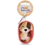 Peluche Porte-Cles 8 Cm - Chien Bicolore Beige Marron Endormi Beige G