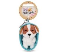Peluche Porte-Cles 8 Cm - Chien Tachete Marron Endormi Beige G