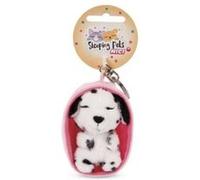 Peluche Porte-Cles 8 Cm - Chien Tachete Noir Et Blanc Endormi Beige G