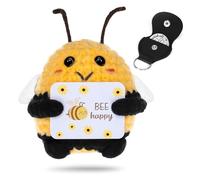 Peluche Positive Abeille Positive Peluche Pocket Hug Cadeau Positif Soutien Émotionnell Cadeau Mini Poupée en Peluche Tricotée avec ‘BEE happy’ Carte pour la Décoration ou comme Cadeau pour Compagnon