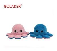 Peluche poulpe BOLAKER® réversible rose tendre et bleu G