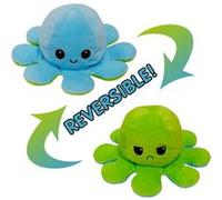 Peluche poulpe réversible double face 20 cm -bleu ciel + vert