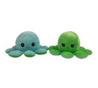 Peluche poulpe réversible double face 20 cm - bleu clair + vert
