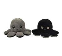 Peluche poulpe réversible double face 20 cm -gris + noir