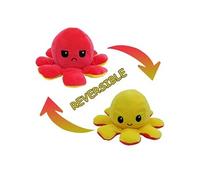Peluche poulpe réversible double face 20 cm -jaune + rouge