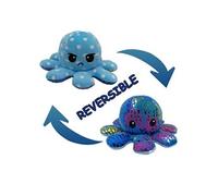 Peluche poulpe réversible double face 20 cm -paillettes bleu + pois bleu