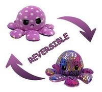 Peluche poulpe réversible double face 20 cm -sequin violet + pois violet