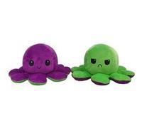 Peluche poulpe réversible double face 20 cm -violet + vert