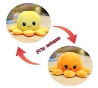 Peluche poulpe réversible double face 30 cm -orange + jaune