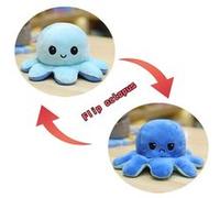 Peluche poulpe réversible double face 40 cm -bleu + bleu clair