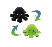 Peluche poulpe Wafenso réversible double face 20 cm -Vert/Noir