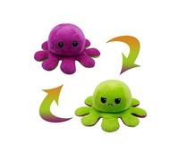 Peluche poulpe Wafenso réversible double face 20 cm-Vert/Violet
