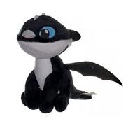 Peluche pour Dragon Fleche 37 cm Noir, Yeux Bleus - Jouet Dragons Film - Set Doudou Garcon et Carte Animal