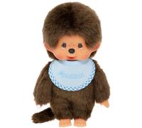 Bandai - Monchhichi - Peluche Monchhichi Bavoir Bleu Ciel - Peluche Singe Iconique des années 80 - Monchhichi Peluche Toute Douce 20 cm pour Enfants et Adultes - Jouet Enfant 2 Ans et + - SE255092