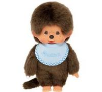 Bandai - Monchhichi - Peluche Monchhichi Bavoir Bleu Ciel - Peluche Singe Iconique des années 80 - Monchhichi Peluche Toute Douce 20 cm pour Enfants et Adultes - Jouet Enfant 2 Ans et + - SE255092