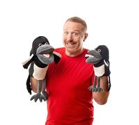 Peluche Steve et Maggie - Marionnette Main Maggie la Gazza pour Enfants dès 1 an, Douce marionnette d'oiseau pour Jeux de rôle, comptines et Apprentissage (Petite Taille)