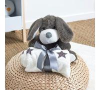 Peluche - TOM ET ZOE - Chien - Gris - 20 cm - Plaid Inclus