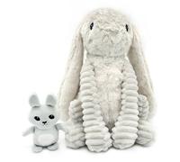 Les PTIPOTOS by Les DEGLINGOS - Peluche Maman Bebe - Toute Douce - Cadeau Naissance - TOUDOU Lapin Maman & Bebe Gris Clair - 24CM