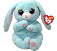 Ty Peluche Skippy – Lapin de Pâques Bleu clair Ventre doux Yeux rose paillettes 20 cm