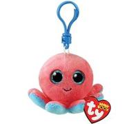 Ty Peluche Beanie Boo's Clip Sheldon – Pieuvre rouge corail, yeux bleus paillettes, 12 cm