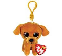 Ty Peluche porte-clés Beanie Boo's Zuzu – Chien marron, yeux scintillants, clip œillet doré, 12 cm
