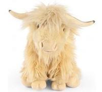 Peluche vache blanche highland 34 cm - animal de la ferme - set doudou enfant + 1 carte animal
