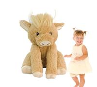 Peluche vache 'plateau, vache 'plateau farcie - Peluche musicale de bétail et Highland - Jouet de ferme en peluche animal réaliste mobile avec joints de 9,84 pouces pour voiture, chambre