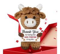 Peluche vache tricotée, mini animale inspirante, figurine au crochet faite à la main, décoration de bureau douce et mignonne avec carte de message encourageante, idée pour les femmes, les mères