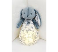 Peluche veilleuse musicale Augustin le lapin Toile de Jouy bleu