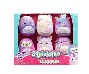Peluches Squishville par Original Squishmallows Purple Pals Squad - Six Peluches Squishmallows de 5 cm incluant Bashira, Mollie, Carlota, Patrick, Rida et Jazzy - Jouets pour Enfants