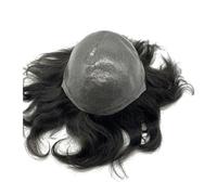 Peluquín Toupet for hommes, 0,04-0,06 mm Système de cheveux de base en PU for peau fine 8 * 10 pouces Unités de prothèse ondulées de remplacement Véritable toupet humain for hommes Pelucas para Hombre