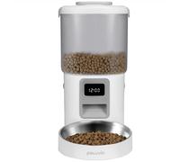Peluvio Crispy Distributeur Automatique de Nourriture pour Chien avec minuterie, jusqu'à 4 Repas, Alimentation de Secours avec Batterie, USB-C, écran LCD, gamelle en Acier Inoxydable, 4,5 L pour