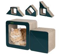 Peluvio Cubby Griffoir pour Chat en Carton Ondulé 40 x 25 x 40 cm | 3 Modules Configurables, Maison Chat, Couchage et Aire de Jeu, Griffoir Modulable pour Chats d’Intérieur, sans Montage