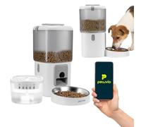 PELUVIO Feast - Distributeur Automatique de croquettes pour Chien avec Wi-FI, Application Mobile, Batterie de Secours, capacité de 4,5 L, Fontaine à Eau pour Chien de 2,5 L (White)