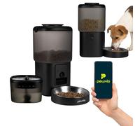 PELUVIO Feast - Distributeur Automatique de croquettes pour Chien avec Wi-FI, Application Mobile, Batterie de Secours, capacité de 4,5 L, Fontaine à Eau pour Chien de 2,5 L (Black)