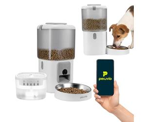 PELUVIO Feast - Distributeur Automatique de croquettes pour Chien avec Wi-FI, Application Mobile, Batterie de Secours, capacité de 4,5 L, Fontaine à Eau pour Chien de 2,5 L (White)